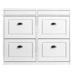 SoBuy Armoire à Chaussures 4 Portes, Range 16 Paires Effet Bois Vieilli Blanc