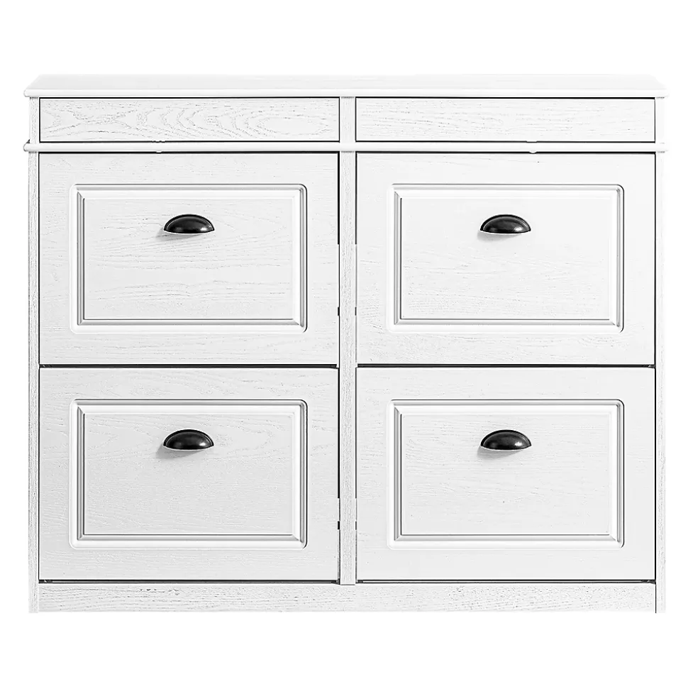 SoBuy Armoire à Chaussures 4 Portes, Range 16 Paires Effet Bois Vieilli Blanc