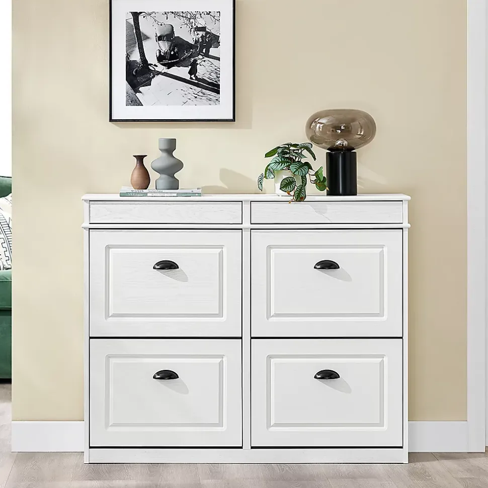 SoBuy Armoire à Chaussures 4 Portes, Range 16 Paires Effet Bois Vieilli Blanc