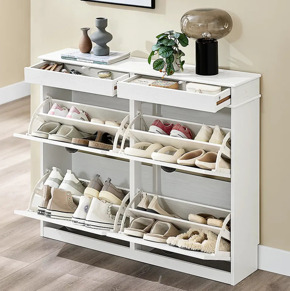 SoBuy Armoire à Chaussures 4 Portes, Range 16 Paires Effet Bois Vieilli Blanc