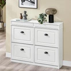 SoBuy Armoire à Chaussures 4 Portes, Range 16 Paires Effet Bois Vieilli Blanc