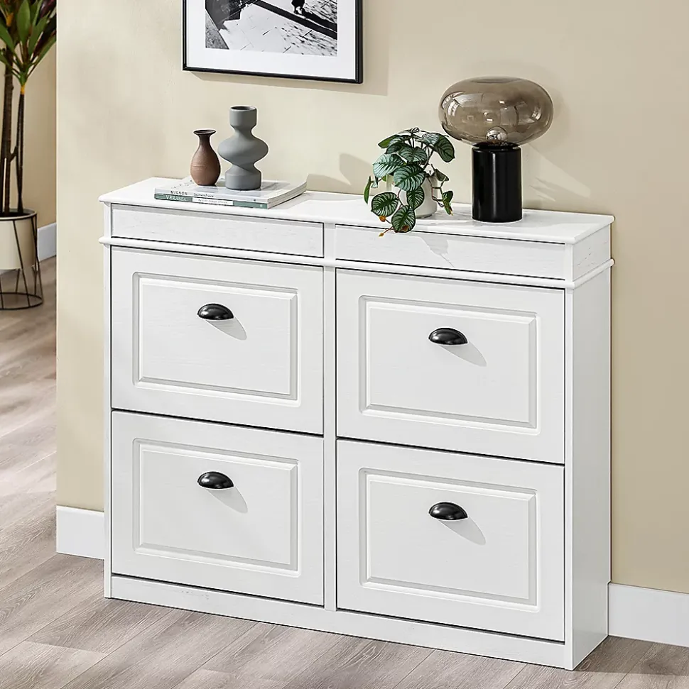 SoBuy Armoire à Chaussures 4 Portes, Range 16 Paires Effet Bois Vieilli Blanc