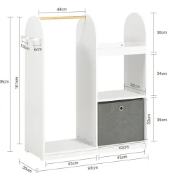 SoBuy Armoire Enfant avec Portant, 3 Étagères, Panier en Tissu et 3 Crochets Blancs