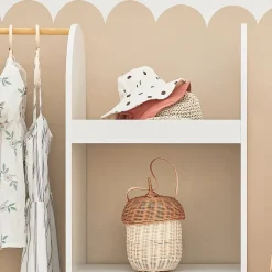 SoBuy Armoire Enfant avec Portant, 3 Étagères, Panier en Tissu et 3 Crochets Blancs