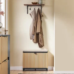 SoBuy Banc à Chaussures Rembourré de Rangement Rabattable en Bois Clair Noir