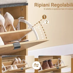 SoBuy Banc à Chaussures Rembourré de Rangement Rabattable en Bois Clair Noir