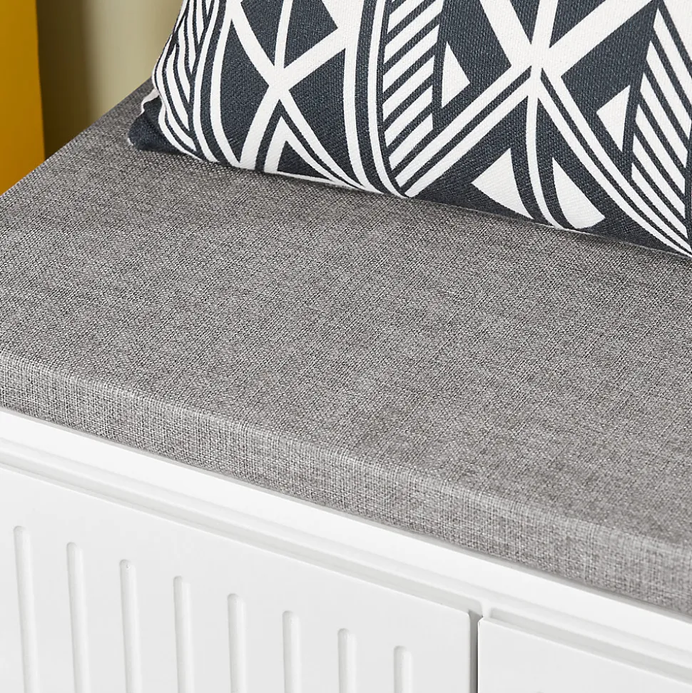 SoBuy Banc d'Entrée avec 2 Coussins, 2 Portes et Tiroir - Blanc - 100x35x42cm - FSR172-W