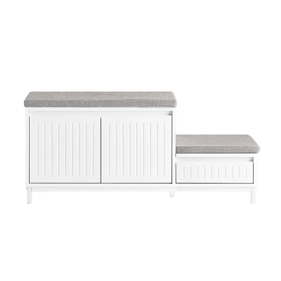 SoBuy Banc d'Entrée avec 2 Coussins, 2 Portes et Tiroir - Blanc - 100x35x42cm - FSR172-W