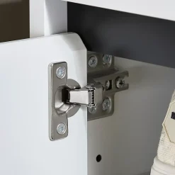 SoBuy Banc d'Entrée avec Coussin, 2 Tiroirs et 2 Portes, Blanc, 110x35x42 cm, FSR176-W