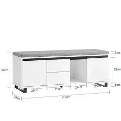 SoBuy Banc d'Entrée avec Coussin, 2 Tiroirs et 2 Portes, Blanc, 110x35x42 cm, FSR176-W