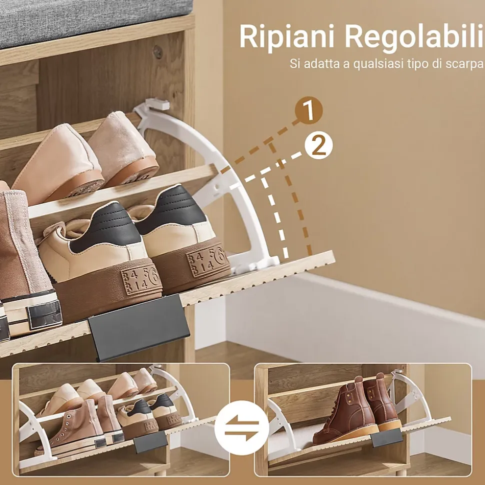 SoBuy Banc d'Entrée avec Coussin et Rangement Caché pour Chaussures, en Bois, 60x24x50cm, FSR199-N