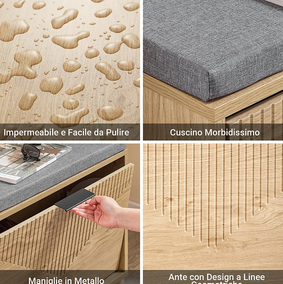 SoBuy Banc d'Entrée avec Coussin et Rangement Caché pour Chaussures, en Bois, 60x24x50cm, FSR199-N