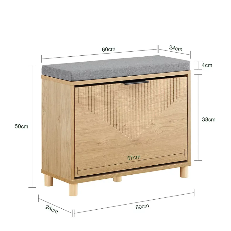 SoBuy Banc d'Entrée avec Coussin et Rangement Caché pour Chaussures, en Bois, 60x24x50cm, FSR199-N