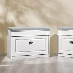 SoBuy Banc d'Entrée avec Rangement à Abattant, Coussin, Bois Vieilli Blanc 75x24x51cm 180kg