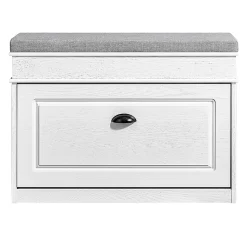 SoBuy Banc d'Entrée avec Rangement à Abattant, Coussin, Bois Vieilli Blanc 75x24x51cm 180kg