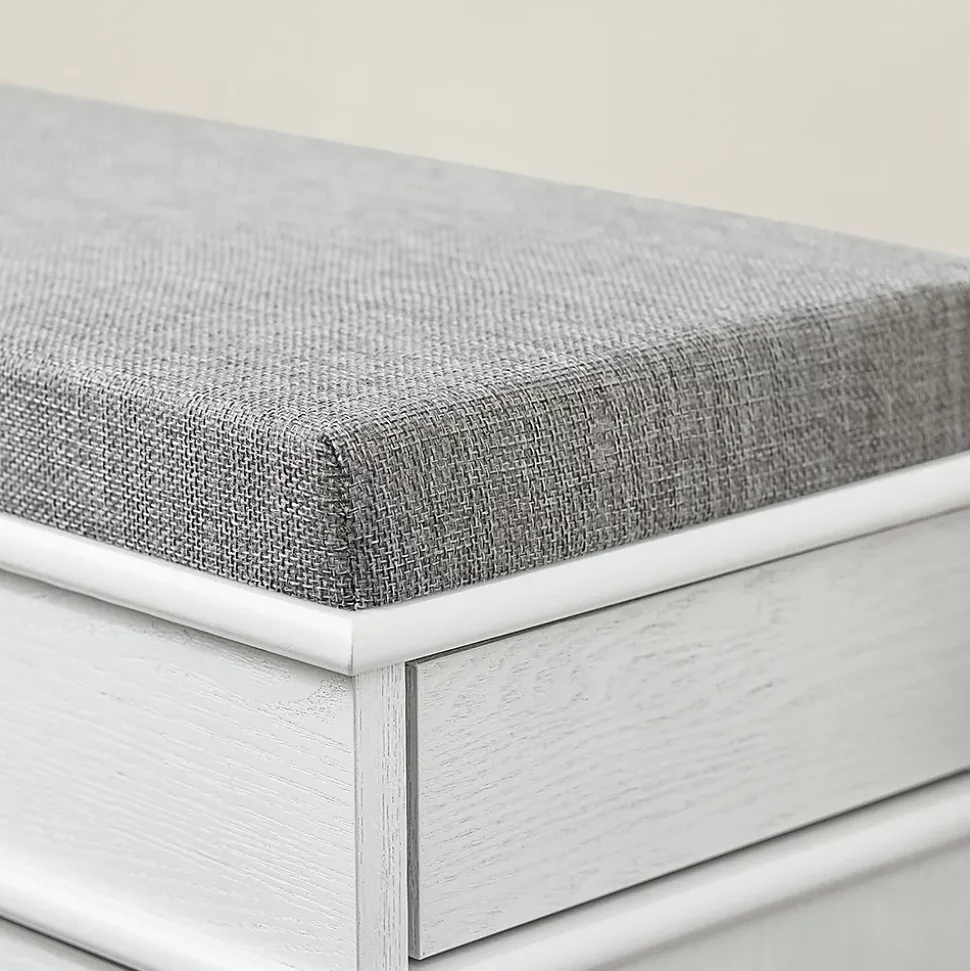SoBuy Banc d'Entrée avec Rangement à Abattant, Coussin, Bois Vieilli Blanc 75x24x51cm 180kg