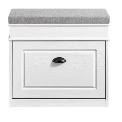 SoBuy Banc d'Entrée avec Rangement Abattant, Coussin et Bois Vieilli Blanc 61x24x51cm