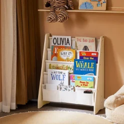 SoBuy Bibliothèque Enfant avec 4 Compartiments et 3 Poches en Tissu Naturel 63x28x76 cm KMB50-N