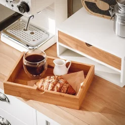 SoBuy Boîte de Rangement pour Capsules de Café en MDF de Bambou à 2 Tiroirs Organisateur de Bureau FRG180-WN