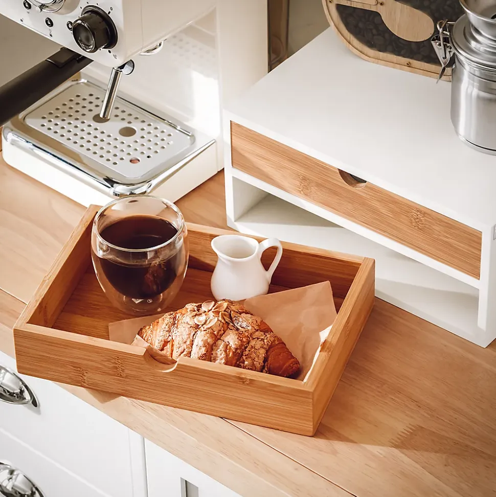 SoBuy Boîte de Rangement pour Capsules de Café en MDF de Bambou à 2 Tiroirs Organisateur de Bureau FRG180-WN