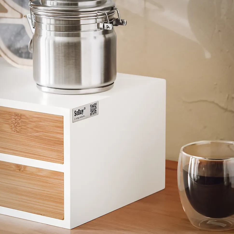 SoBuy Boîte de Rangement pour Capsules de Café en MDF de Bambou à 2 Tiroirs Organisateur de Bureau FRG180-WN