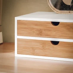 SoBuy Boîte de Rangement pour Capsules de Café en MDF de Bambou à 2 Tiroirs Organisateur de Bureau FRG180-WN