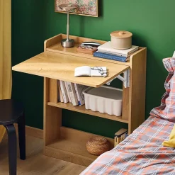 SoBuy Bureau Gaming Pliable avec Rangement, Table Multifonctionnelle Rabattable en Bois Naturel