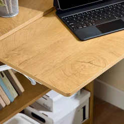 SoBuy Bureau Gaming Pliable avec Rangement, Table Multifonctionnelle Rabattable en Bois Naturel