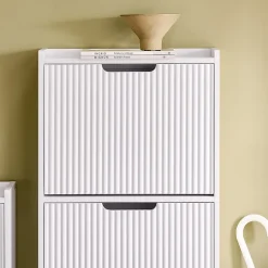 SoBuy FSR177-H-W Meuble à Chaussures 3 Portes Abattantes Blanc Armoire de Rangement Pratique pour Hall d'Entrée
