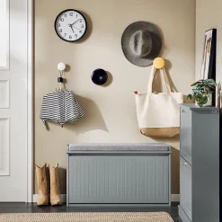 SoBuy FSR98-L-HG Banc à chaussures avec assise rembourrée et abattant, meuble d'entrée pratique, couleur gris