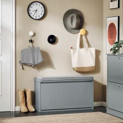 SoBuy FSR98-L-HG Banc à chaussures avec assise rembourrée et abattant, meuble d'entrée pratique, couleur gris