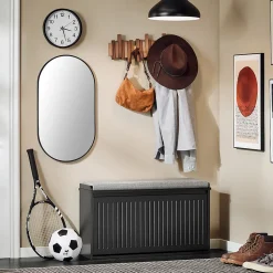 SoBuy FSR98-L-SCH Banc à chaussures avec assise rembourrée et abattant, couleur marron