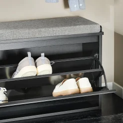 SoBuy FSR98-L-SCH Banc à chaussures avec assise rembourrée et abattant, couleur marron