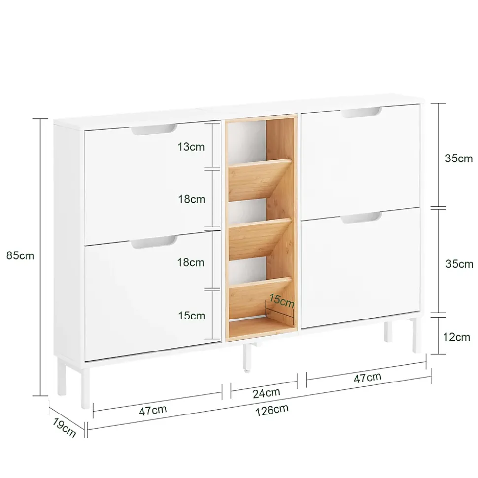 SoBuy FSR183-WN Meuble Chaussure, Armoire à Chaussures , Commode à 4 Abattants et 3 Compartiments