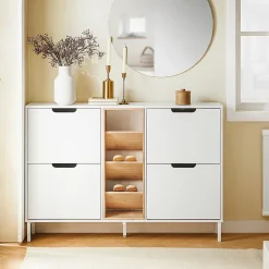 SoBuy FSR183-WN Meuble Chaussure, Armoire à Chaussures , Commode à 4 Abattants et 3 Compartiments