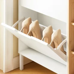 SoBuy FSR183-WN Meuble Chaussure, Armoire à Chaussures , Commode à 4 Abattants et 3 Compartiments