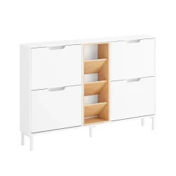 SoBuy FSR183-WN Meuble Chaussure, Armoire à Chaussures , Commode à 4 Abattants et 3 Compartiments