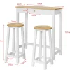 SoBuy FWT50-WN Table Haute Mange Debout avec 2 Tabourets, Blanc