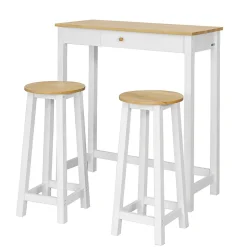 SoBuy FWT50-WN Table Haute Mange Debout avec 2 Tabourets, Blanc