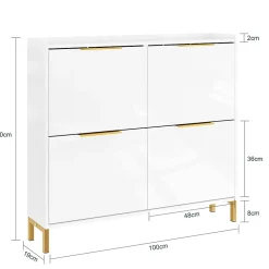 SoBuy Meuble à Chaussures Blanc 4 Portes Pliable avec Poignées Dorées