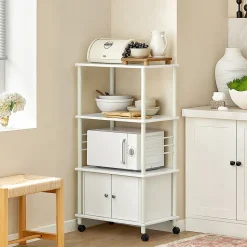 SoBuy Meuble de Rangement Roulant pour Cuisine, Chariot de Service et Desserte pour Micro-ondes en Bois FRG12-W