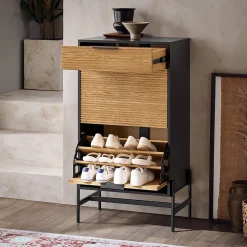 SoBuy Meuble d'Entrée avec Tiroirs et Abattants pour Rangement de Chaussures, Blanc