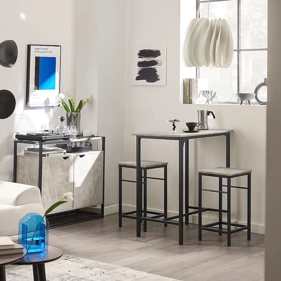 SoBuy OGT10-HG Set de 1 Table Haute + 2 Tabourets avec Repose-Pieds