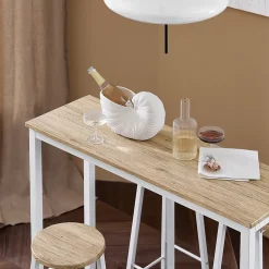 SoBuy OGT22-WN Set de Table + 4 Tabourets Ensemble Table de Bar Bistrot + 4 Tabourets de Bar avec Repose-Pieds(Blanc)