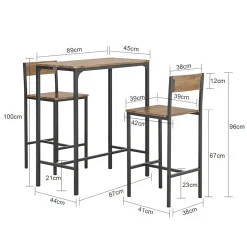SoBuy Set de Table de Bar Extensible avec 2 Chaises Hautes en Bois Massif