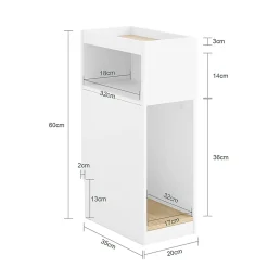 SoBuy Table de chevet blanche à 3 étagères 20x35x60cm Fonctionnel FBT171-NW