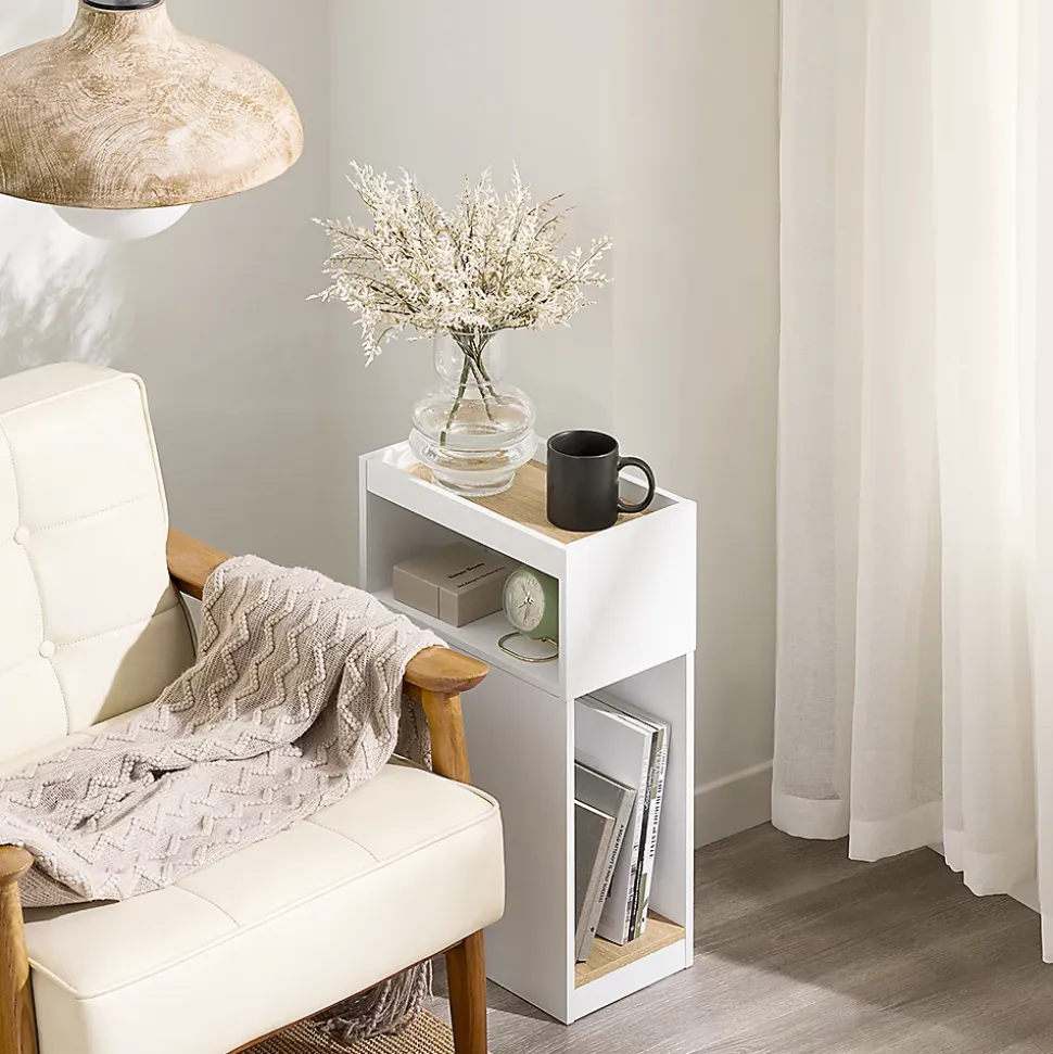 SoBuy Table de chevet blanche à 3 étagères 20x35x60cm Fonctionnel FBT171-NW