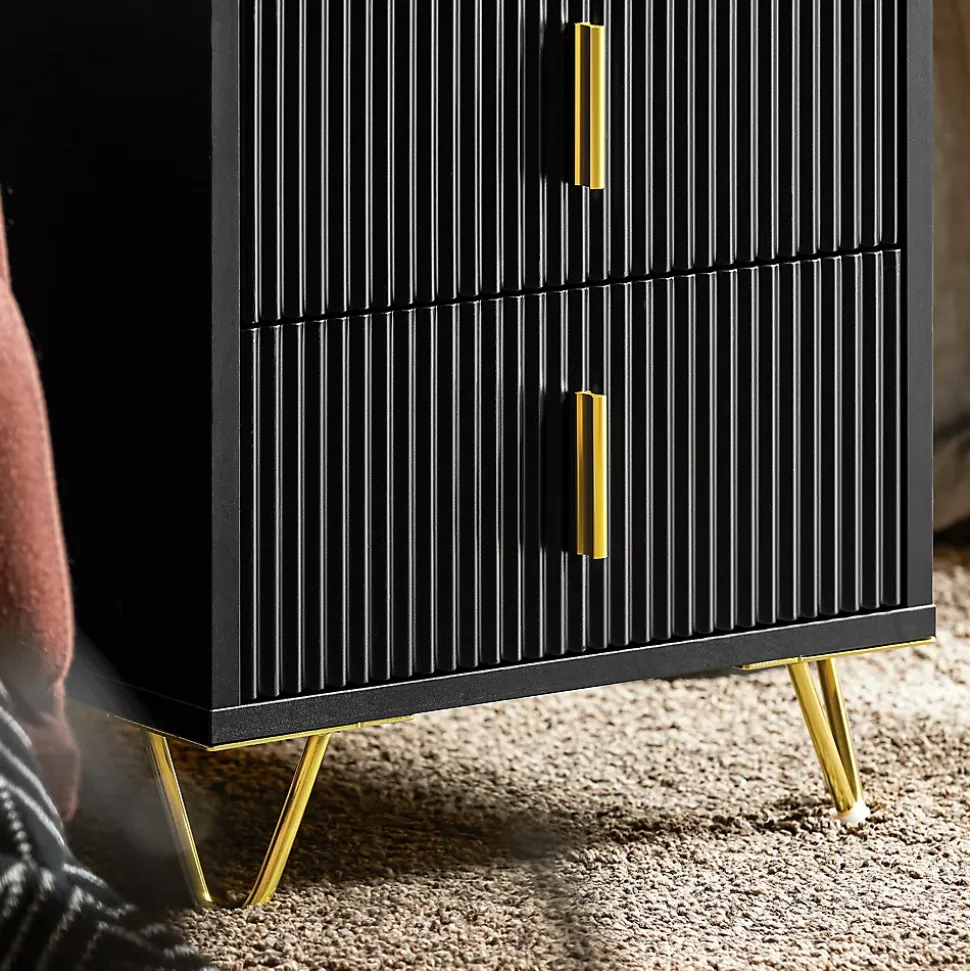 SoBuy Table de chevet noire à 2 tiroirs 63x46.5x47.3cm Fonctionnel FBT115-SCHX2