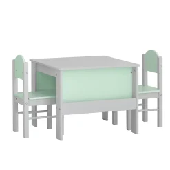 SoBuy Table Enfant avec 2 Chaises, Bureau avec Étagères à Livres, Gris et Vert