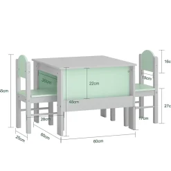 SoBuy Table Enfant avec 2 Chaises, Bureau avec Étagères à Livres, Gris et Vert